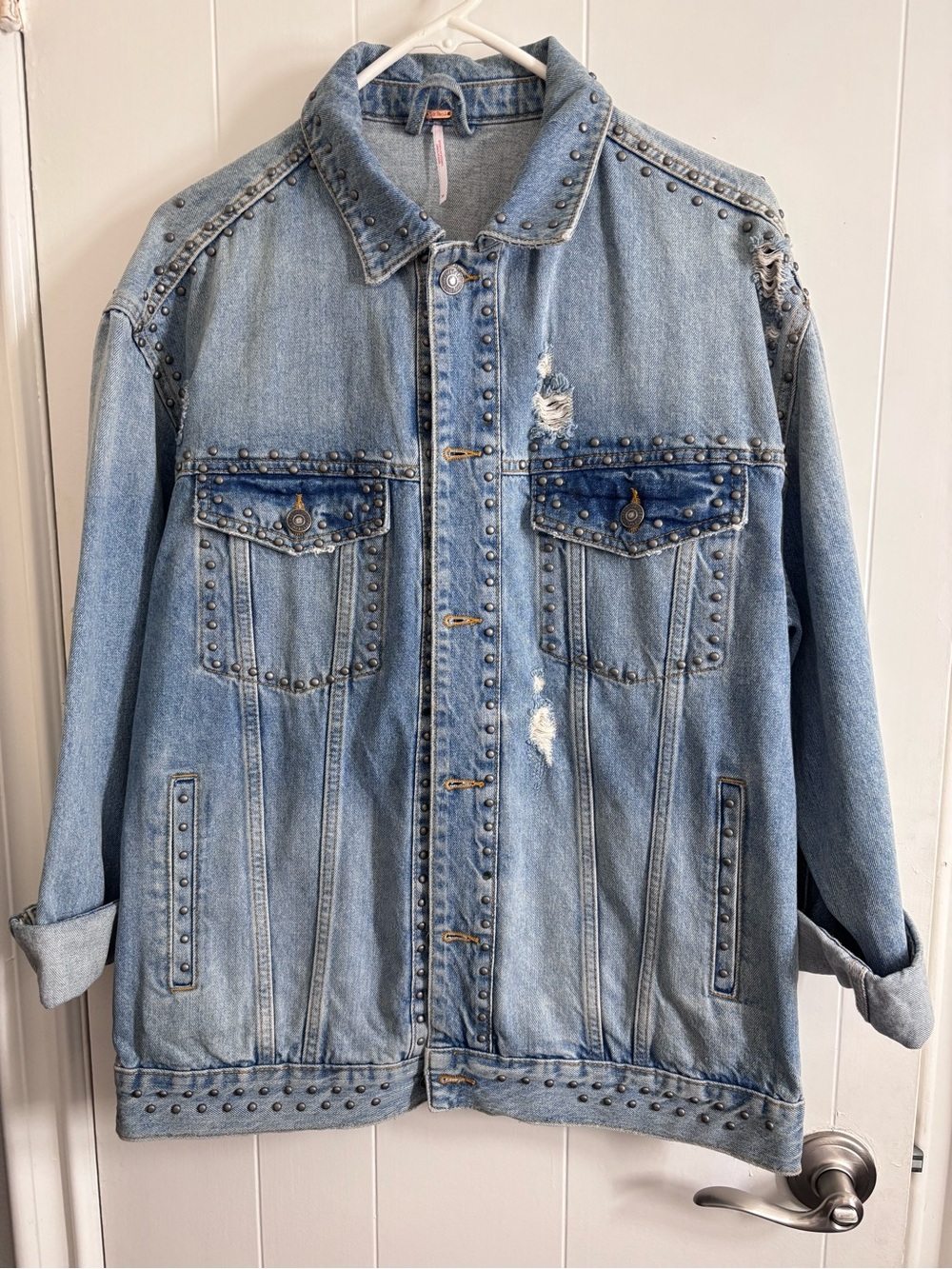 Free People studded denim trucker jacket
